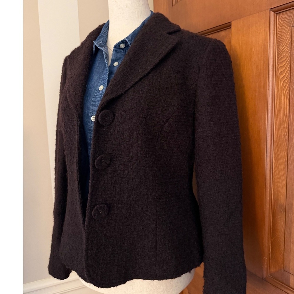 Dana Buchman Boucle Blazer Womens 6 Brown Three-Button Career Business‎ Casual